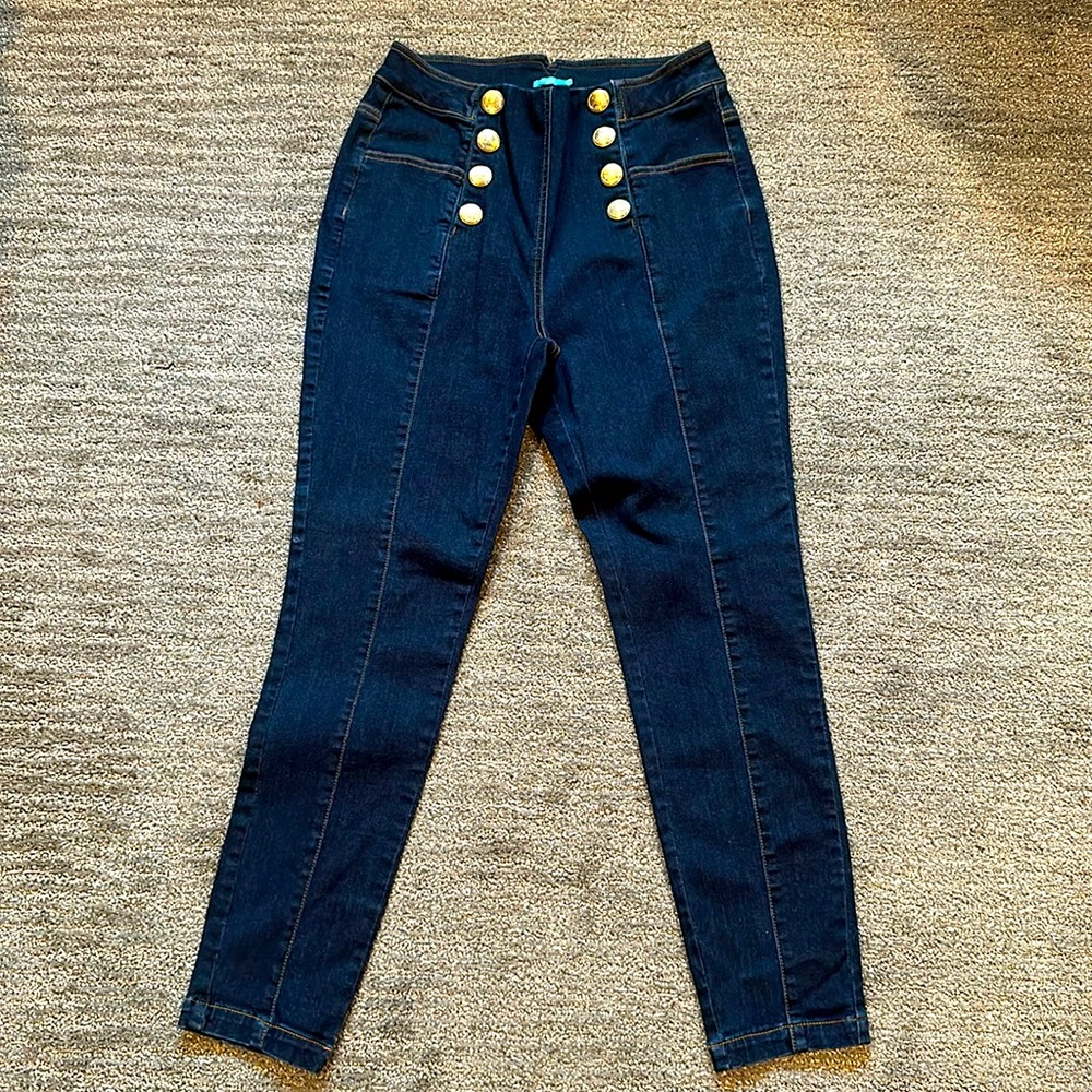 J. McLaughlin Hastings Jeans Black High Rise Skinny Pants Buttons